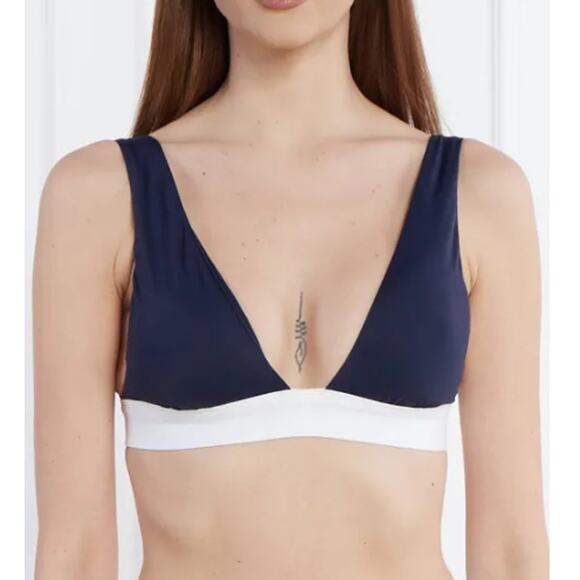 New RALPH LAUREN Women's Blue Bel Air Banded Modern V Neck Bikini Top Size 14 - Picture 1 of 9
